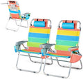 Bonnlo 2 Pack Backpack Beach Chair with 5-Position Cup Holders Cooler Bag Towel Bar Lightweight Folding Beach Camping Chairs for Adults Blue/Green/Rainbow Bag Chairs Reclining