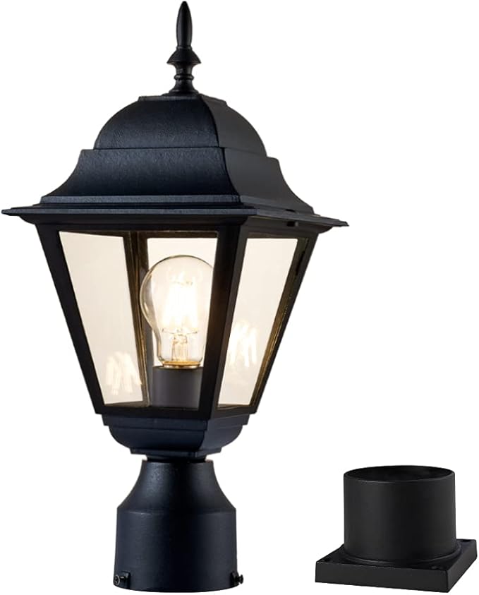 Outdoor Post LightWaterproof Cast Aluminium Lamp Post Light FixturePost Lantern with Pier Mount BaseMatte Black16.5inSuitable for GardenYardDrivewayetc