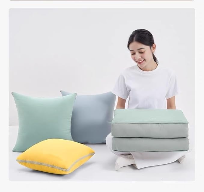 2-in-1 Pillow Blanket | Extra Thick &amp Warm Convertible Comforter for Adults | Soft Flannel Reversible Pillow Throw | Perfect for Couch Bed Travel Camping | Gift Ready (Yellow)