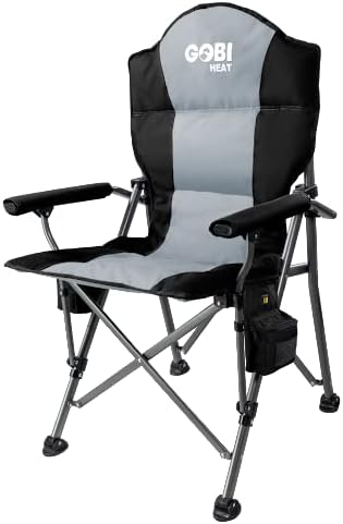 Gobi Heat - Terrain Portable Heated Camping Chair - Outdoor Folding Chair with Heated Filling - Winter Camping Essential - 3 Heat Settings (Slate)