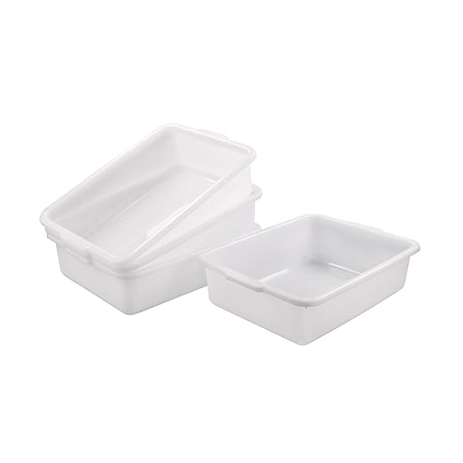 32 L Plastic Rectangle Large Bus Box White Large Commercial Bus Tub 4-Pack