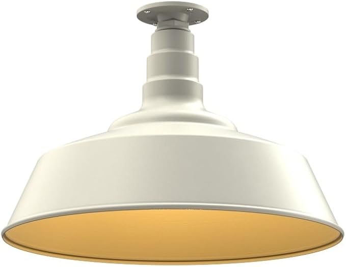 Steel Lighting Co. Manhattan Warehouse Light | Ceiling Mounted Pendant | 20 inch Dome | Flush Mount | Large Steel Barn Light Made in America | Cream Exterior/Brass Interior
