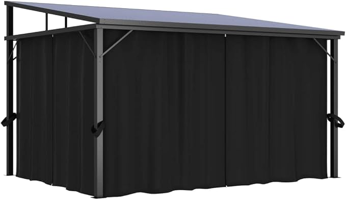 Hardtop Gazebo with Curtains Outdoor 13.3x9.6x8 Feet Anthracite Aluminum Frame Patio Backyard Shelter