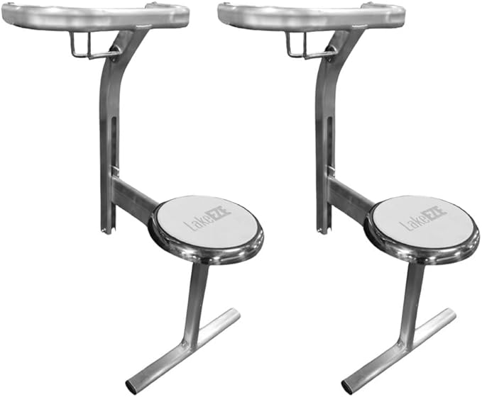 LakeEze Swim Stool (Cool Grey Pair) – Premium Dock Accessory for Water Seating – Adjustable Height for Docks Pools &amp Waterside Use – Built-in Cup Holder – UV-Resistant Durable Made in The USA
