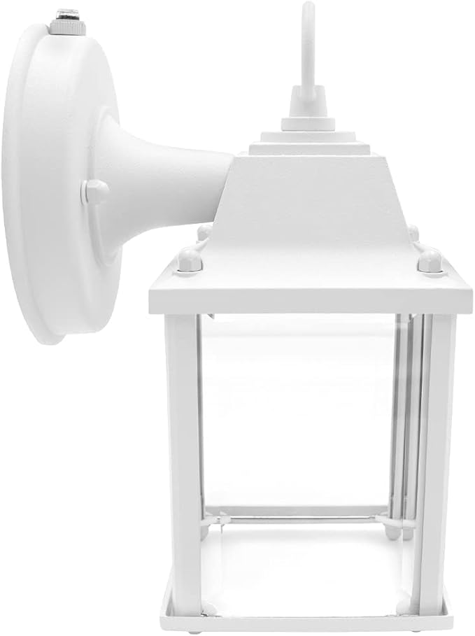 Maxxima LED Porch Lantern Outdoor Wall Light - White with Clear Glass 3000K Warm White 650 Lumens Dusk to Dawn Photocell Light Sensor Patio or Porch Sconce Fixture Exterior Lighting - White