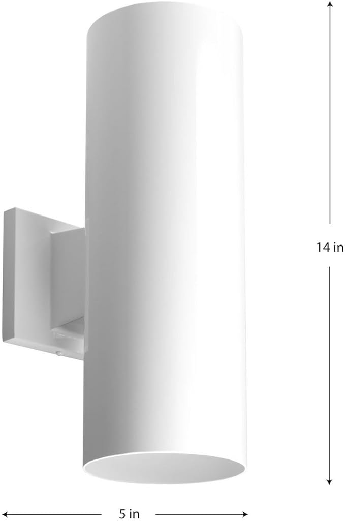 Progress Lighting 5-Inch Cylinder Outdoor Wall Sconce 2-Light Modern Wall Mount Up and Down Lights Interior and Exterior Lighting for Home or Porch Aluminum Construction White (P5675-30)