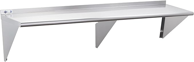 Profeeshaw NSF Stainless Steel Shelf 18” x 72” 500 lb Commercial Shelves Wall Mounted Metal Shelving with Backsplash and 2 Brackets for Restaurant Bar Utility Room Kitchen and Garage