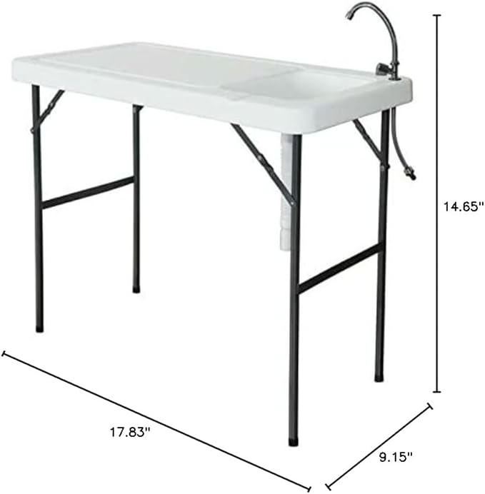 4-Foot Portable Fish Cleaning Table Outdoor Folding Fish Cleaning and Game Table w/Sink Camping Outdoor Folding Table Washing Station for Camping Picnic and Garden