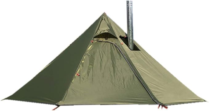 Ultralight 2 Person Tipi Hot Tent with Fire Retardant Stove Jack for Flue Pipes with 2 Doors Army Green