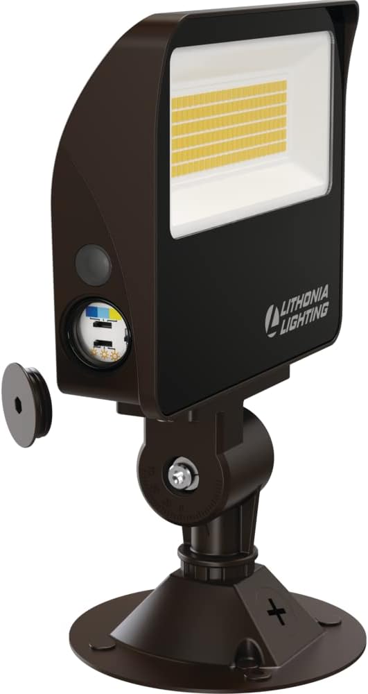 Lithonia Lighting All-in-One LED Flood Light Waterproof LED Outdoor Light Fixture with Adjustable Brightness and Color Temperature Yoke or Slipfitter Mount Dusk to Dawn Outdoor Lighting MVOLT
