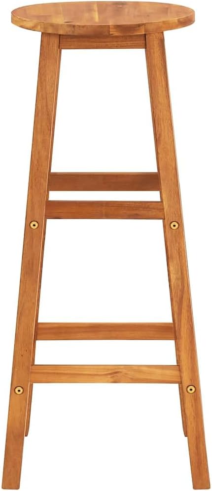 2-Piece Bar Stool Set Solid Acacia Wood Bar Chairs with Footrest for Kitchen Dining Room Outdoor Modern Design Durable Construction Comfortable Seating Easy