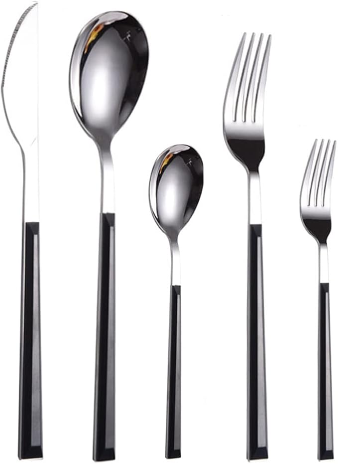 Cutlery Set 60 Piece Stainless Steel Cutlery Set Service for 12 Dishwasher Safe/Easy Care Highly Polished Camping Cutlery Set Black Handle