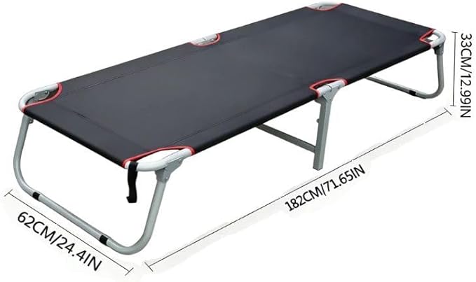 Simple Folding Bed Cast Iron &amp Canvas Material 250 LBS Weight Capacity 71.65×24.4 Inches Multipurpose Bed for Patio Outdoor and Indoor Use (Black)