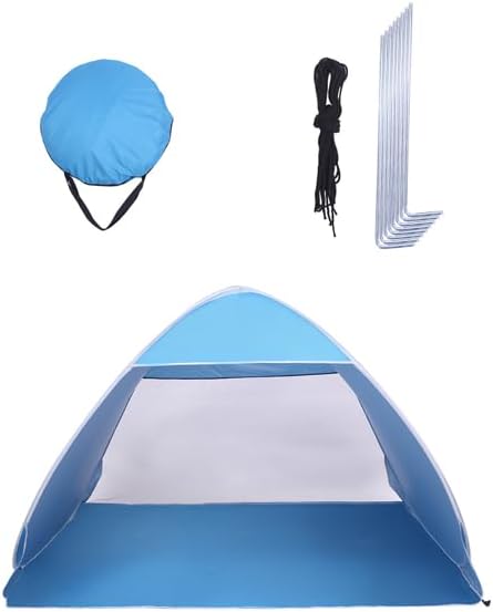 2-3 Person Beach Tent Pop Up Sun Shelter Automatic Shade Canopy with UV Protection Waterproof Portable Lightweight Fishing Camping Hiking Outdoor Tent for Beach Park Lake Blue