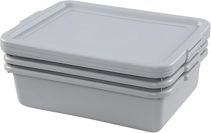 Wekioger 3 Pack Bus Tubs Commercial 13 L Meat Tubs with Lids Silver Grey