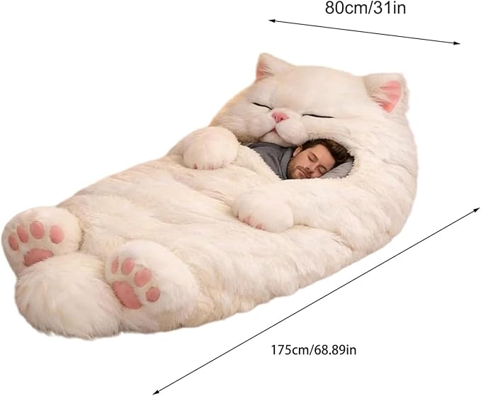 Fluffy Cat Sleeping Bag for Adults Cat Shaped Cozy Animal Sleeping Bag Cushion for Indoor Relaxing Camping &amp Lounge Use