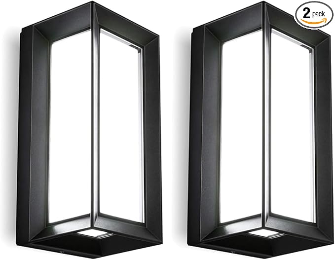 ledmo Outdoor Wall Lights 1800Lm Modern Outdoor Porch Light 6000K Bright Lighting Black Exterior Lighting Fixture Waterproof Christmas Fixture for HousePatioGarageBackyardHallway (2 Pack)
