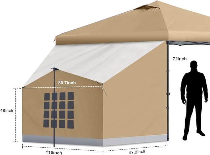 KAMPKEEPER Side TentCamping Tent for 10' x 10' Pop Up Canopy Easy Set Up GazeboCompatible with 10' Wide Canopy Tents (Khaki)