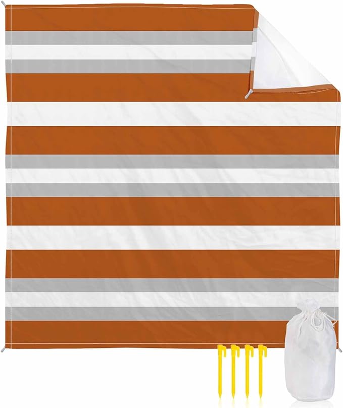 Beach Blanket Waterproof Sandproof OversizedModern Minimalist Orange Gray Stripe Beach Mat with Corner Stakes Sand PocketsAbstract Color Block Outdoor Picnic Mat for Travel Camping Hiking83x79In