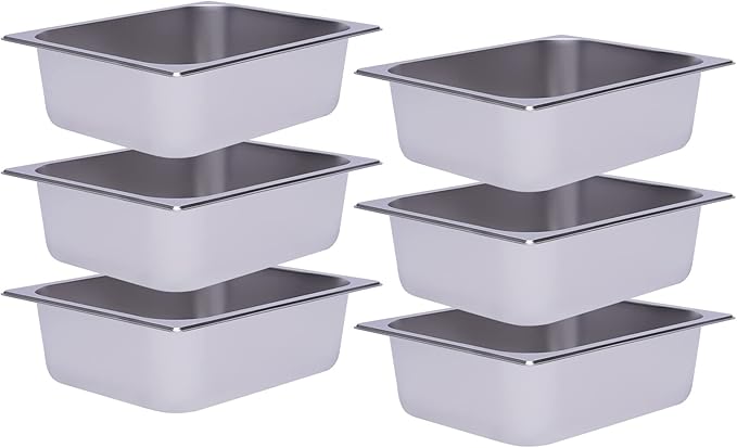 6 Pack 1/2 Size Stainless Steel Steam Hotel Pan 12.99 x 10.24 x 3.94 In Steam Table Pan Food Service Pan for Party Kitchen Restaurant Hotel