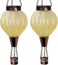 2 Pack Hanging Solar Air Balloon Lantern Outdoor Waterproof Hot Air Balloon Solar Lantern Flickering Flame Outside Decor for Garden Yard Patio Solars Lights Gifts for Mom Grandma（yellow）