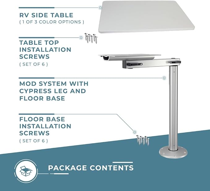 Manufacturers' Select ITC RV Side Table with MOD with Cypress Floor Mount Table Leg System (Light Grey Table Top w/Silver MOD with Cypress Table Leg)