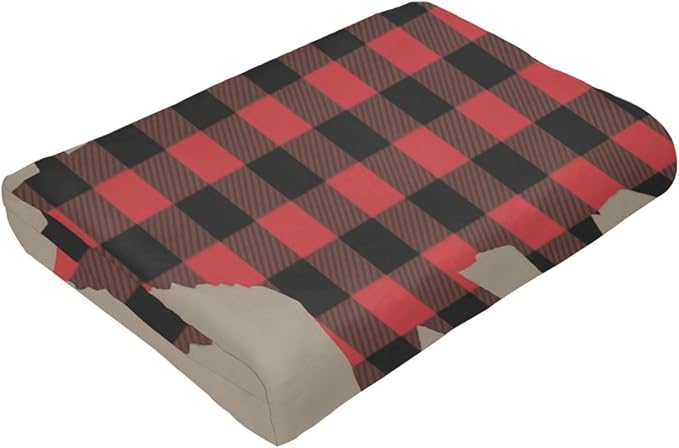 80X60 Red Black Buffalo Plaid Bear Lightweight Flannel Blanket - Soft and Breathable Polyester Suitable for Travel Camping and Home Decoration