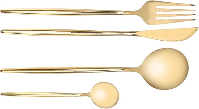 24Pcs Gold Silverware Set Stainless Steel Cutlery Set Knife Fork Spoon Teaspoon Flatware Set for Home Hotel Dishwasher Safe