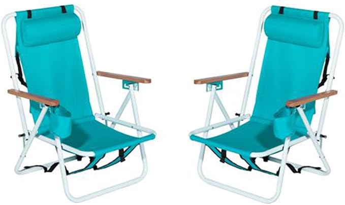 Beach Chairs for Adults 2 PackPortable Folding Backpack Beach Chair with Headrest Cup Holder and Wooden ArmrestsCup Holder for Outdoor/Lawn/PicnicFoldable Camping Chair (Green-2Set)