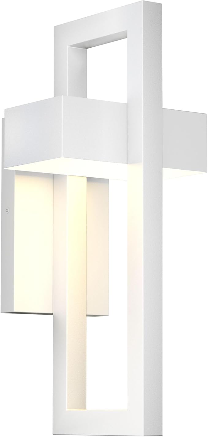 LamQee Modern Outdoor Wall Lights 3000K Integrated LED Outdoor Wall Sconces Lighting Contemporary Exterior Lighting Fixtures Outside Wall Mount Lights for House Porch Front Door Garage Matte White