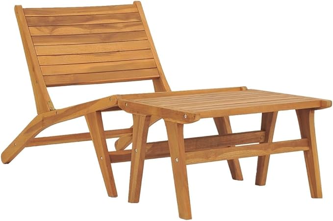 Patio Chair with Footrest Solid Teak Wood Lounge Chair Outdoor Furniture for Garden and Patio Relaxation Reclining High Back with Detachable Footrest Durable Teak Wood Easy Assembly
