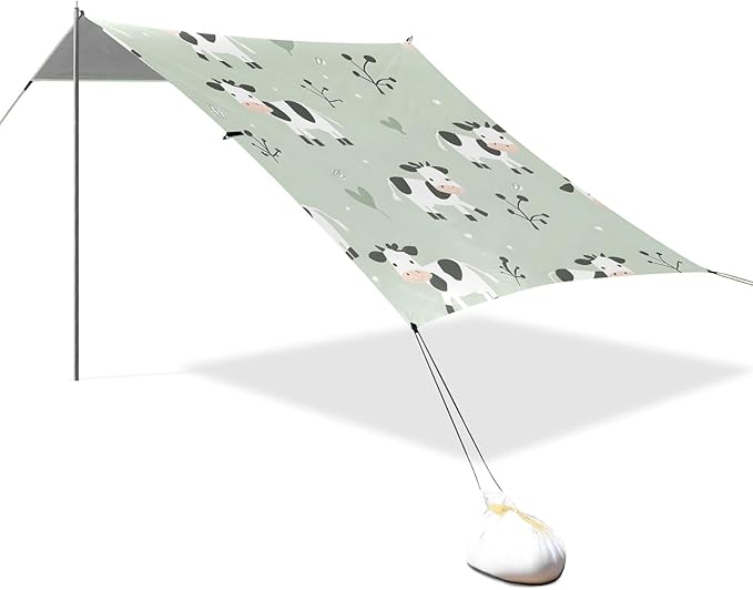 Cute Farm Cows Camping Sun Shelter Beach Tent Portable Beach Sun Shade Outdoor Canopy for Camping Trips Fishing Picnic