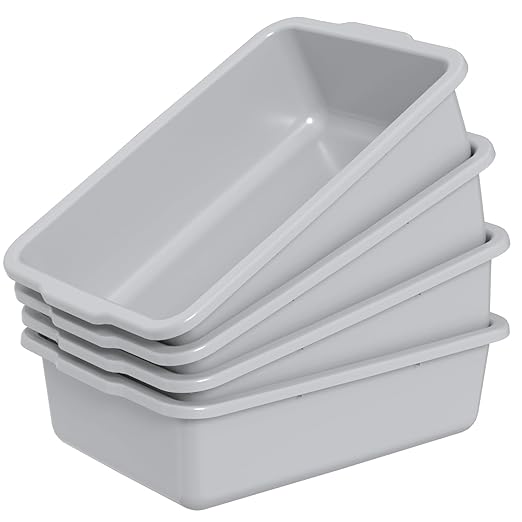 Set of 4 Gray Food Service Bus Tubs 32 L Plastic Commercial Utility Bus Boxes for Restaurant