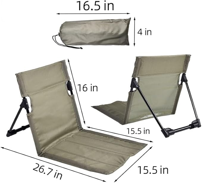 Outdoor Camping BackrestLightweight Foldable ChairPark Leisure backrestBeach Portable Single Lazy ChairAluminum Lazy Comfortable Backrest (Olive Green)