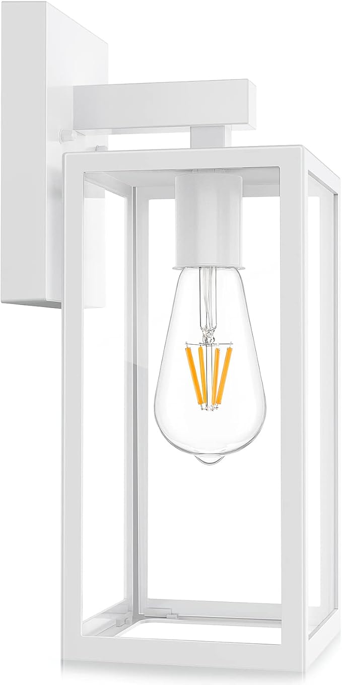 MAXvolador Outdoor Wall Lantern Exterior Waterproof Wall Sconce Light Fixture White Anti-Rust MountLights Clear Glass E26 Porch Patio Lighting
