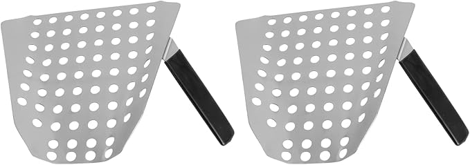 Alomejor Stainless Steel Ergonomic French Fry Scooper with Holes for Popcorn 2pcs Large Area Scoop for Movie Theaters 7.7x7.5x4.3in