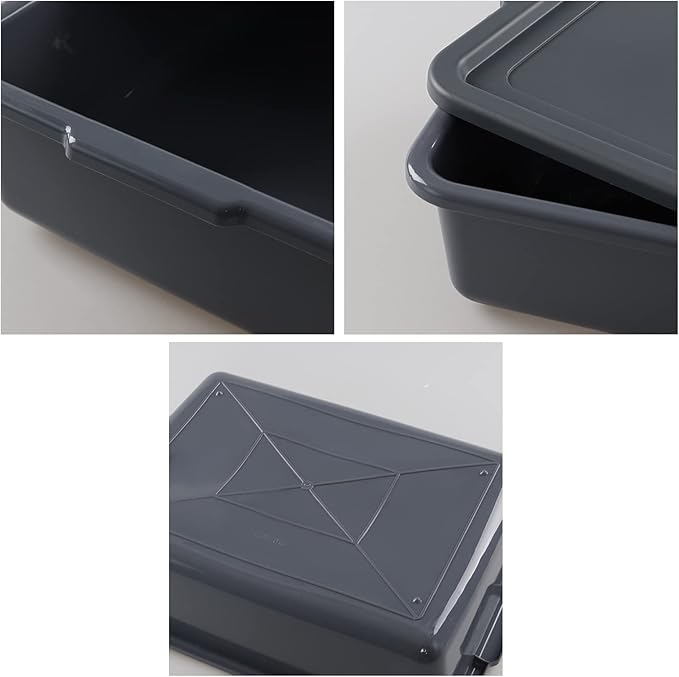 Ggbin 13 L Commercial Bus Tub with Lid 3 Packs Grey Restaurant Wash Basin Dish Pan