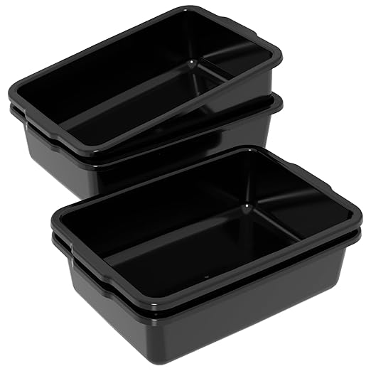 4 Pack Large Commercial Bus Boxes 35 L Plastic Utility Bus Tote Black