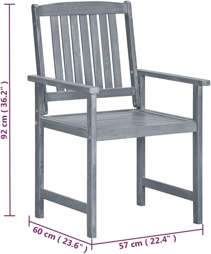 Outdoor Chair Set of 2 Grey Solid Acacia Wood Standard Durable Patio Seating for Garden Balcony Dining