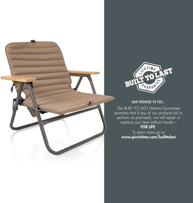 Picnic TIME Descanso Padded Beach Chair Low Camping Chair with Removable Washable Cover Backpack Beach Chair