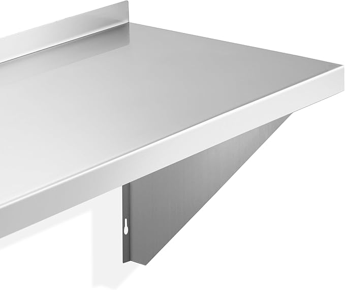 KUTLER Stainless Steel Shelf - 12 x 24 NSF Commercial Wall Mount Shelves with Backsplash Floating Metal Shelving for Restaurant Kitchen Home