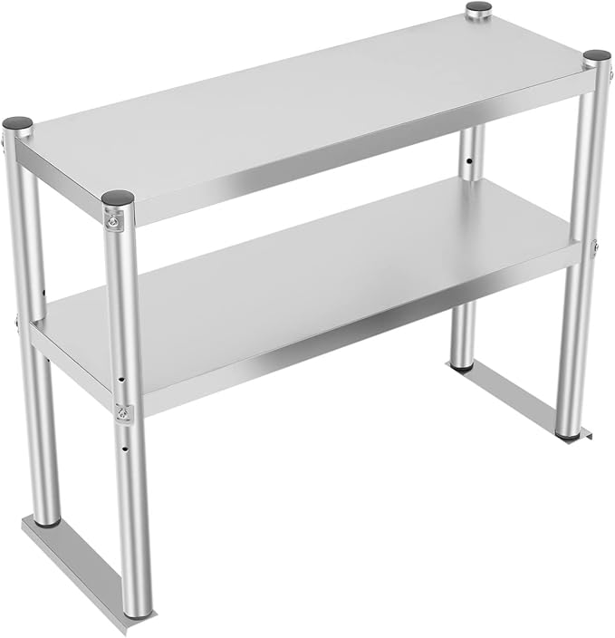 Double Overshelf 2-Tier Stainless Steel Kitchen Shelf Height Adjustable Overshelf Kitchen Prep Work Table Double Tier Overshelf for Kitchen Restaurant (12 x 30 Inch)