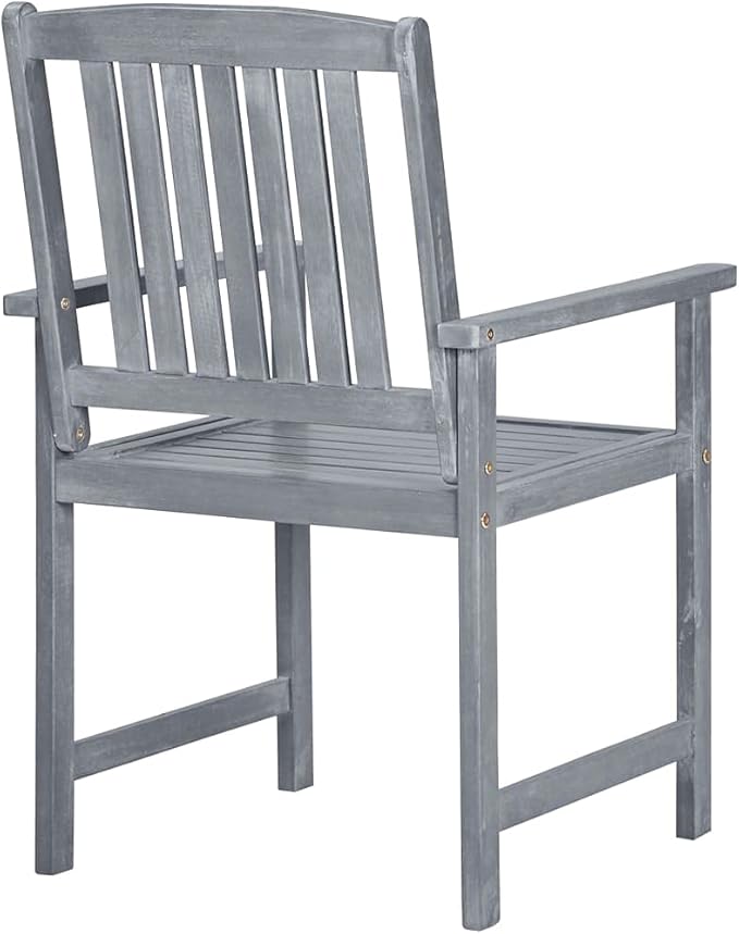 Outdoor Chair Set of 2 Grey Solid Acacia Wood Standard Durable Patio Seating for Garden Balcony Dining