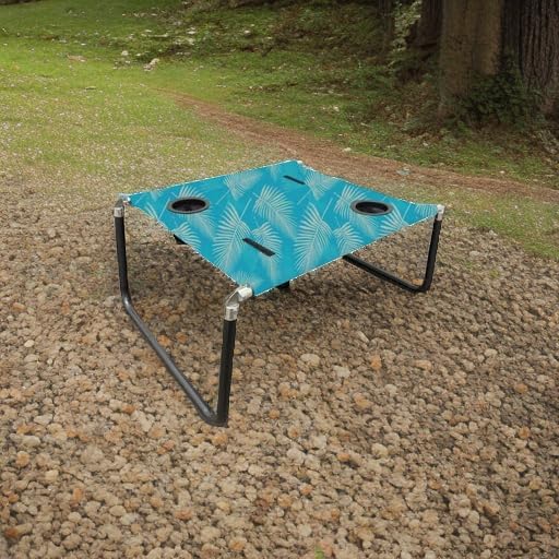 Neso Beach Table - Lightweight Portable and Foldable Table for Beach Camping and Outdoor Adventures - Stable Surface - with Cup Holder for Drinks and Phone Pockets - Aqua Fronds