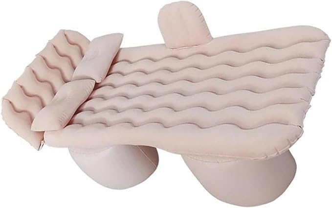 Camping Inflatable Mattress Car Inflatable Mattress Flocked PVC Material Long-Distance Travel Sleeping Pad Outdoor Camping Inflatable Mattress (Beige)