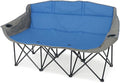 GoTEAM! Portable Folding Bench Couch – 3 Seat Collapsible Outdoor Chair with Cup Holders &amp Carry Bag – Heavy Duty 600D Nylon for Camping Sports Tailgating Beach &amp Backyard (Blue/Gray)