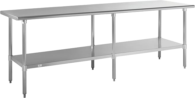 Kratos Stainless Steel Kitchen Prep Table 96x24 with Undershelf NSF Worktable for Restaurants - 18ga/430SS (28W-074)