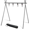 Foldable Tripod Camping Hanging Rack - 4 Hooks Outdoor Cookware Storage Portable Outdoor Camping Folding Rack (Large)