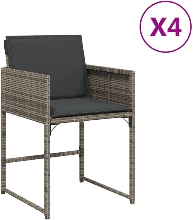 Patio Chairs with Cushions Set of 4 Gray Poly Rattan Outdoor Lounge Chairs Garden Furniture with Removable Cushions for Patio Garden Lawn and Outdoor Relaxation