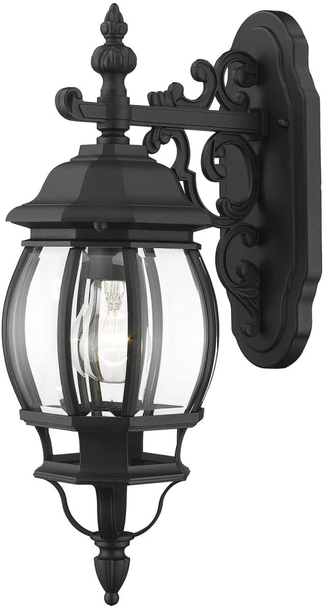 Livex Lighting 7706-14 Frontenac 1-Light Outdoor Wall Lantern with Clear Beveled Glass Shades 20 x 6.5 Black